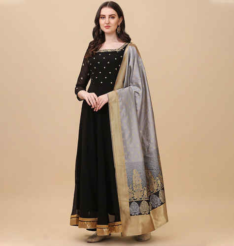 Black Floral Georgette Ethnic Maxi Dress